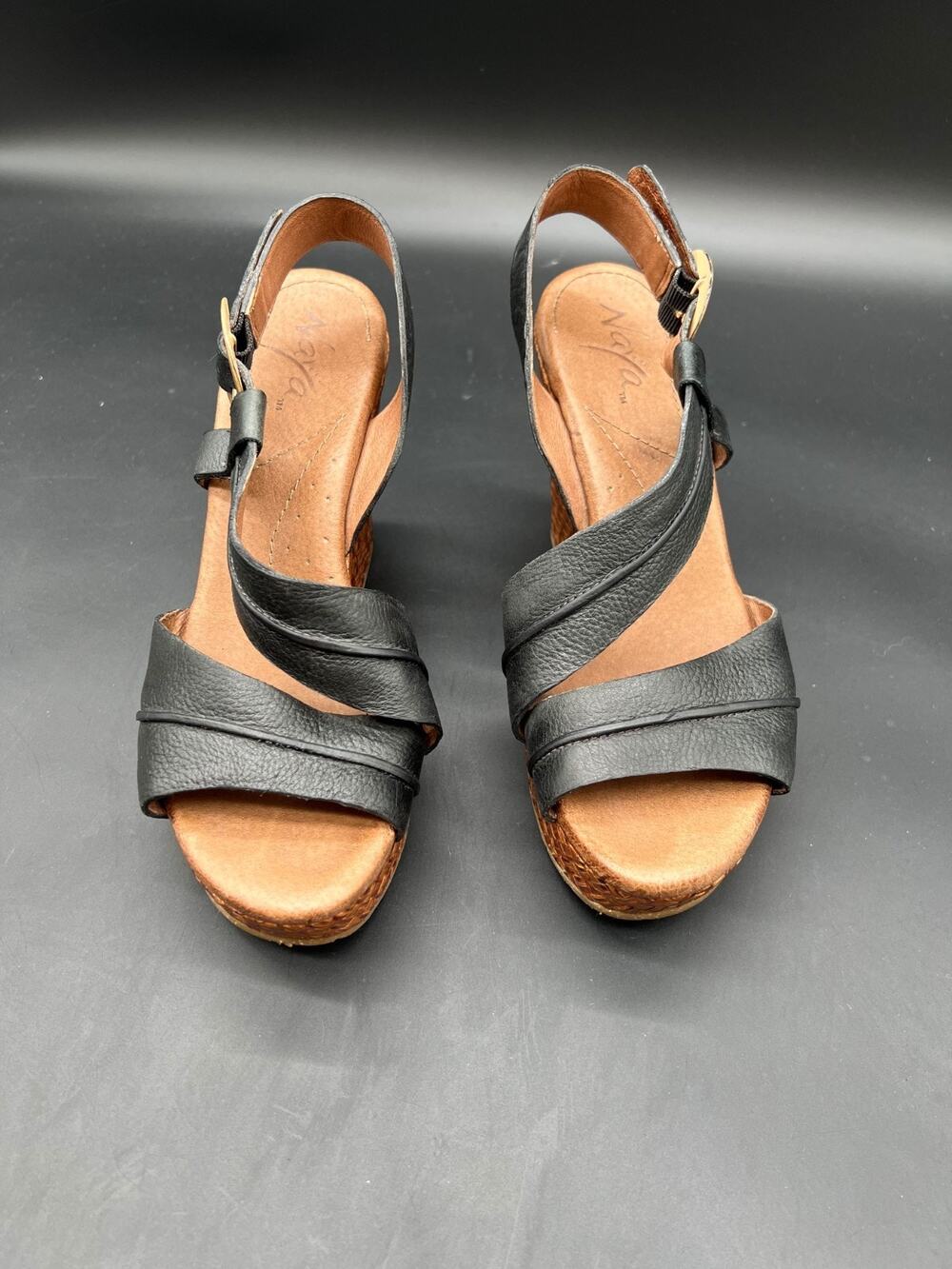 Naya Sandals Womens 8.5 Estra Platform Slingback Black Open Toe Wedge Heels #63